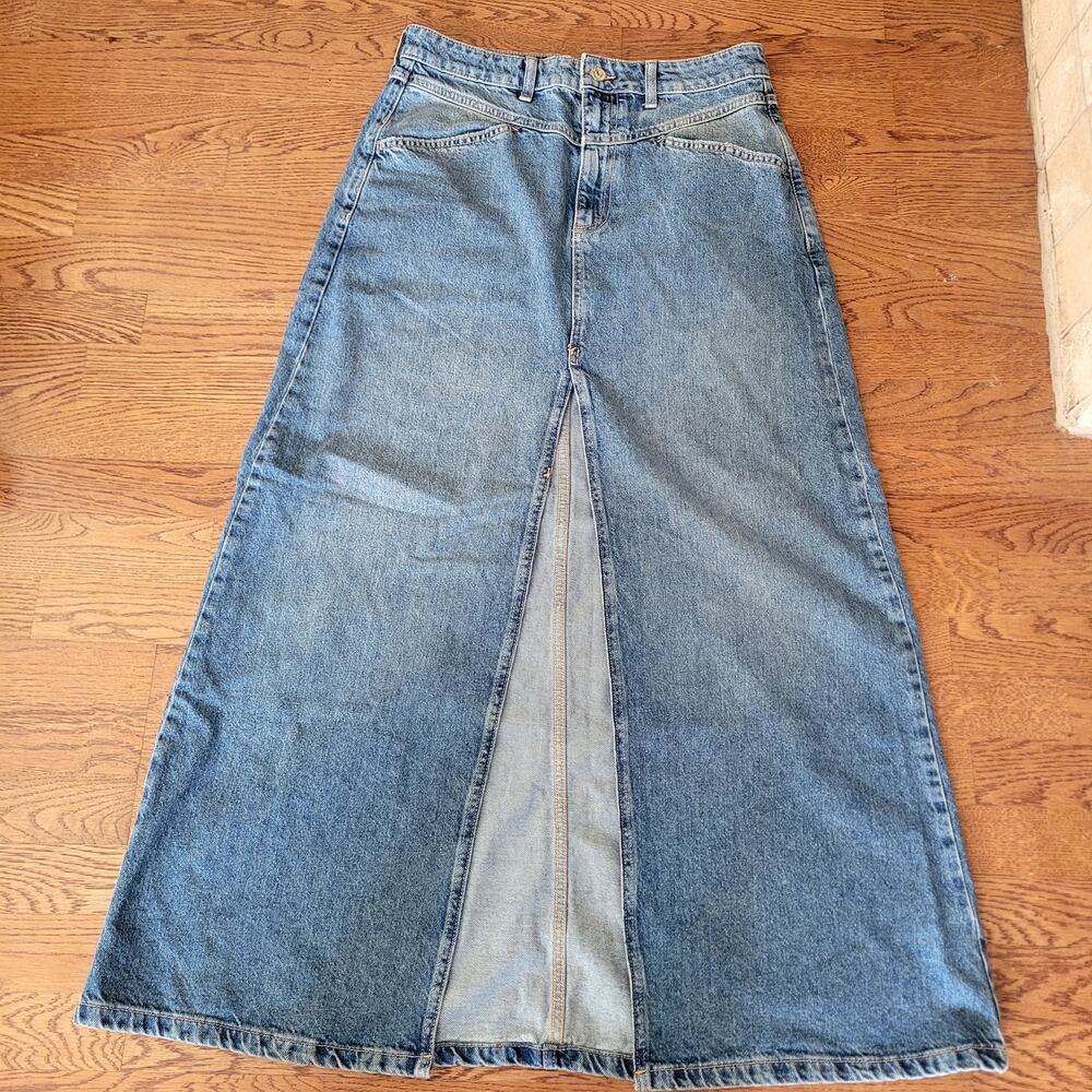 We the Free Long Denim Skirt With Slit Sz 8